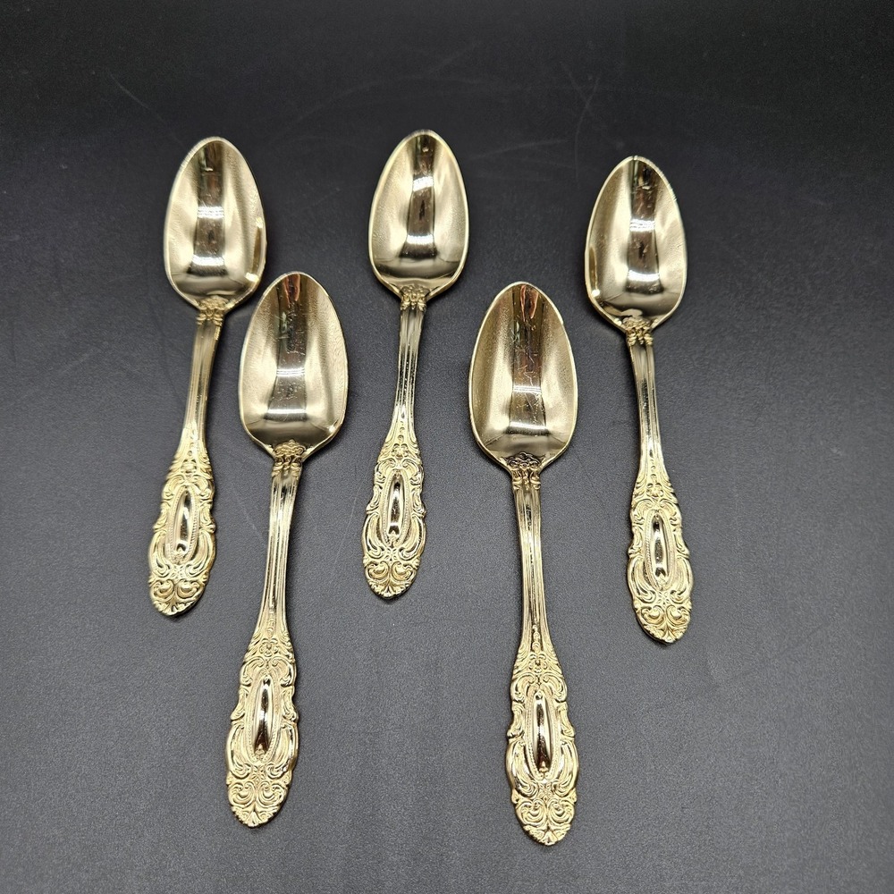 Towle Gold Electroplate Stainless 5 Teaspoons Flatware TWS545 Scrolls